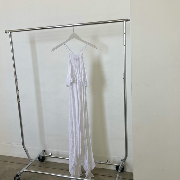 Asymmetrical Sheer White Halter Neck Dress - Picture 3 of 5